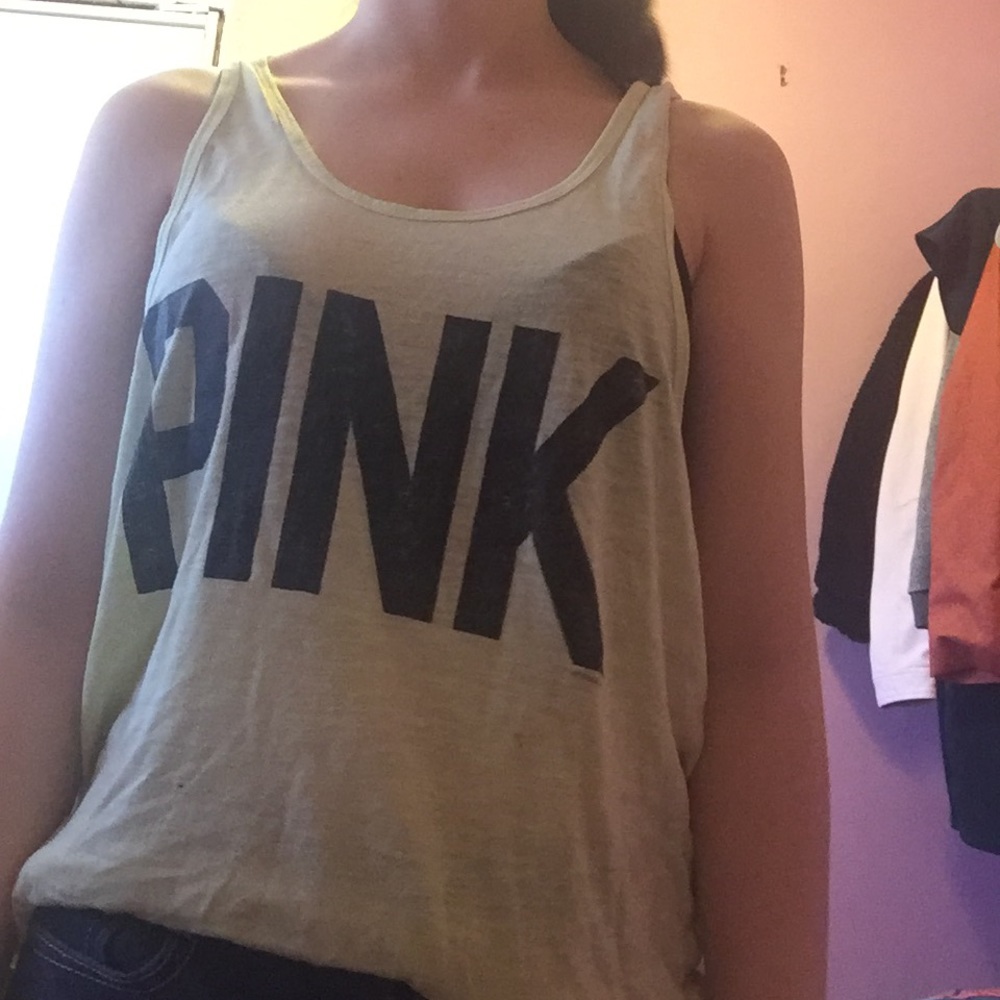 A lime green tank top from the brand pink